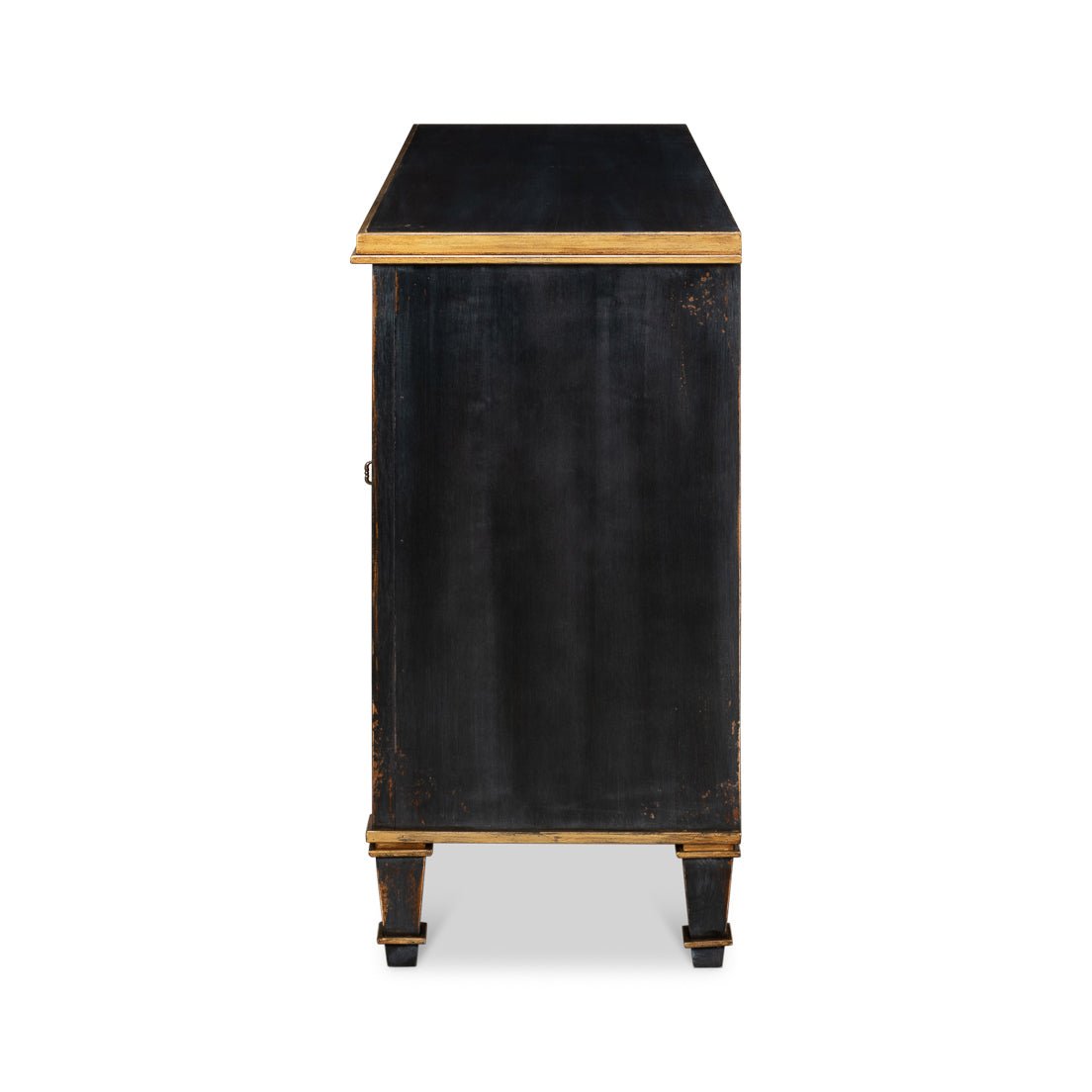 Black French sideboard side view showcasing depth.