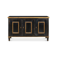 Black French sideboard front view highlighting design.