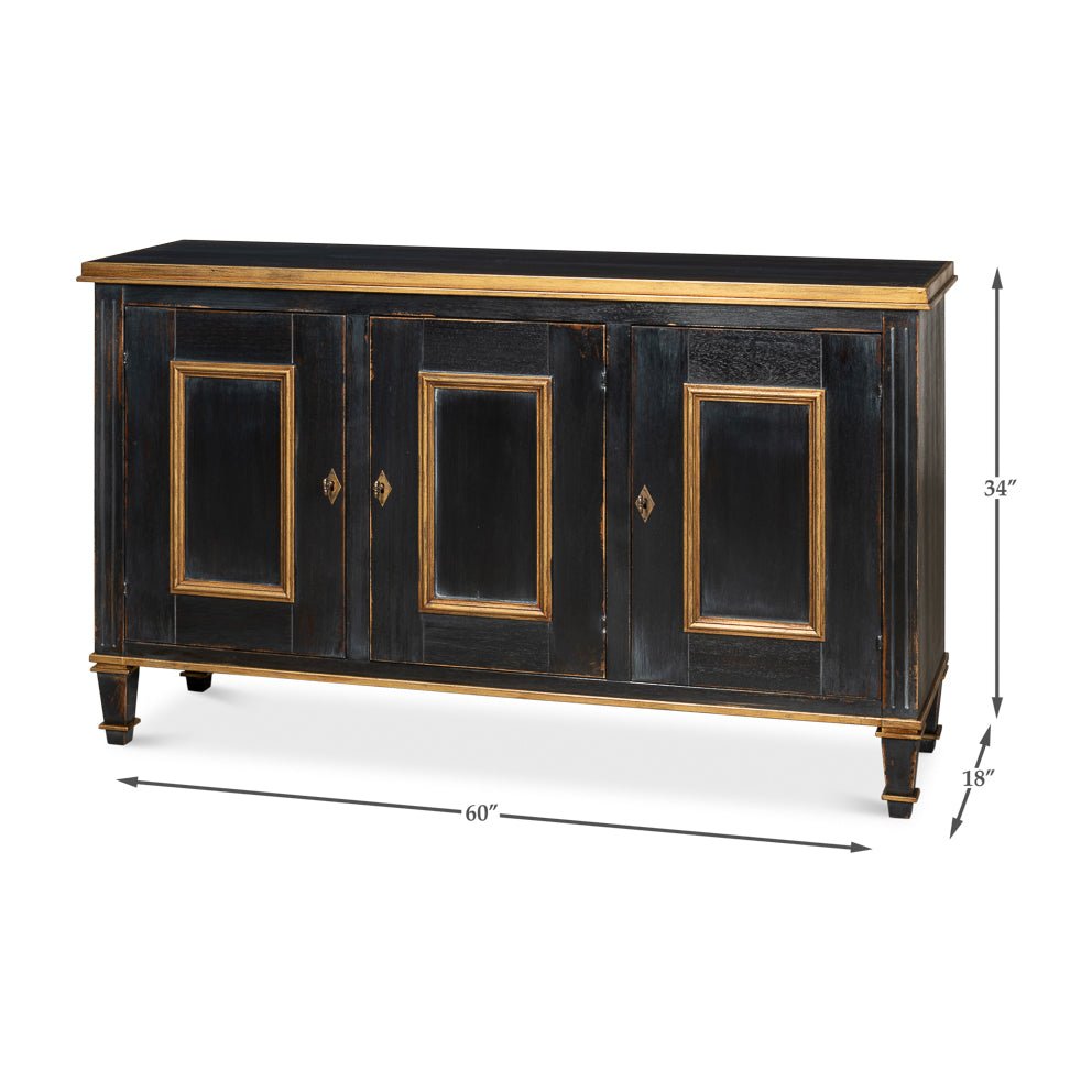 Black French sideboard dimensions with measurements displayed.