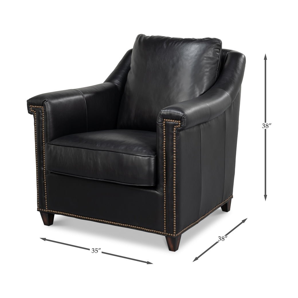 Dimensions of black leather accent chair with studs.