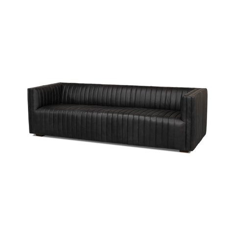 Black Leather Mid Century Sofa