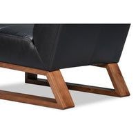Black Leather Slipper Chair with Oak Sled Base - additional view