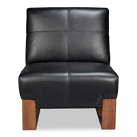 Black Leather Slipper Chair with Oak Sled Base - additional view