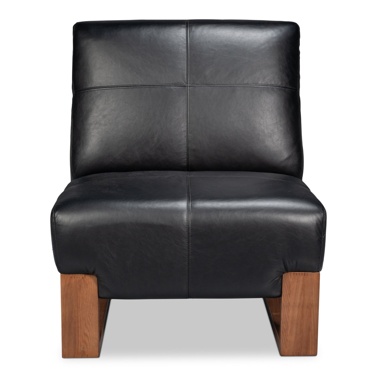 Black Leather Slipper Chair with Oak Sled Base - additional view