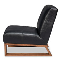 Black Leather Slipper Chair with Oak Sled Base - additional view