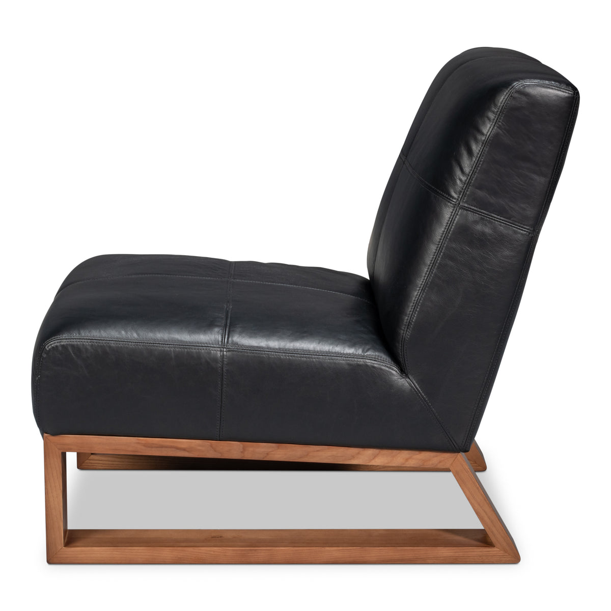 Black Leather Slipper Chair with Oak Sled Base - additional view