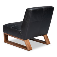 Black Leather Slipper Chair with Oak Sled Base - additional view