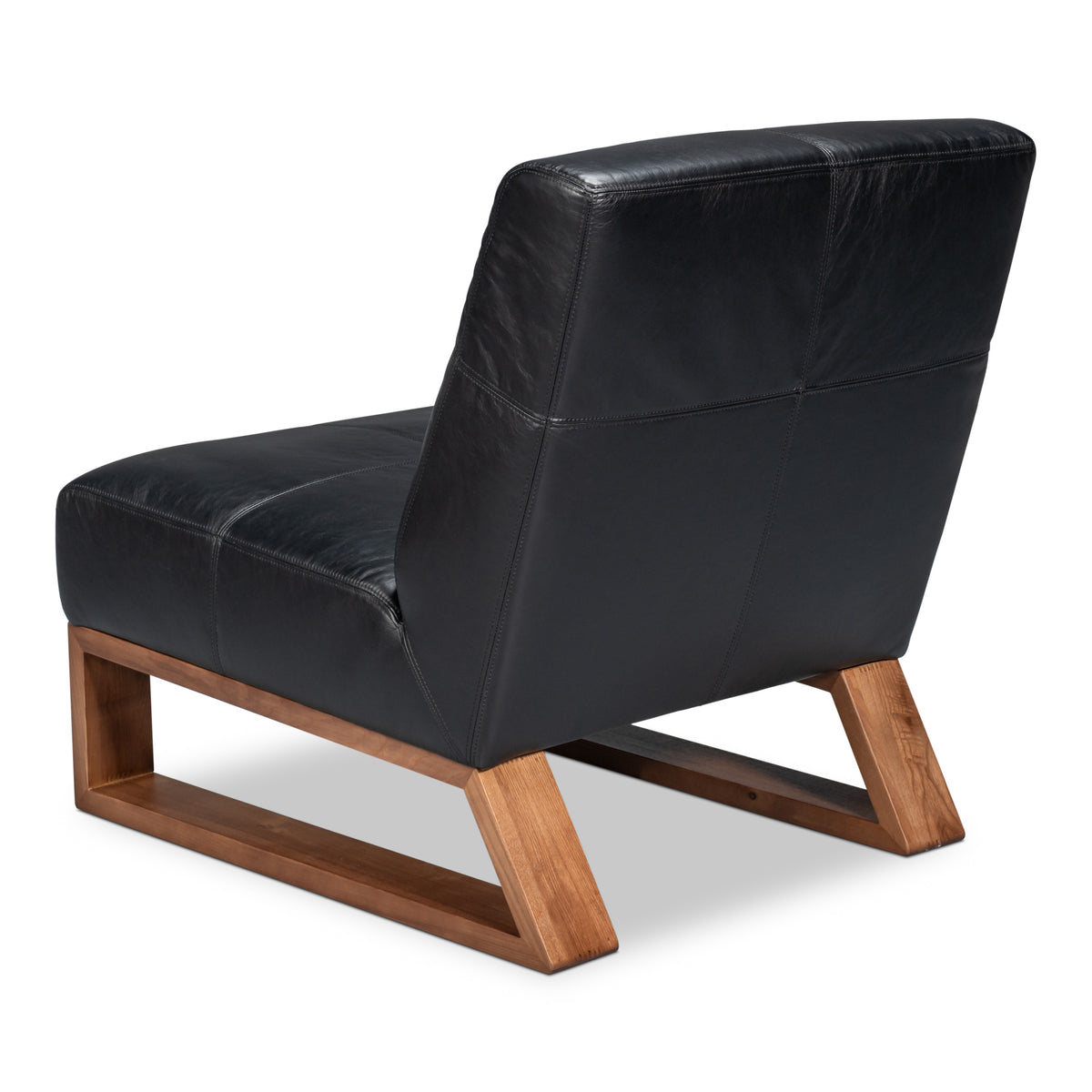 Black Leather Slipper Chair with Oak Sled Base - additional view
