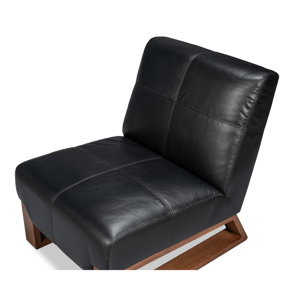 Black Leather Slipper Chair with Oak Sled Base - additional view