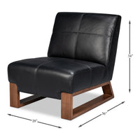 Dimension drawing for Black Leather Slipper Chair with Oak Sled Base