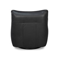 Black leather swivel slipper chair back view.