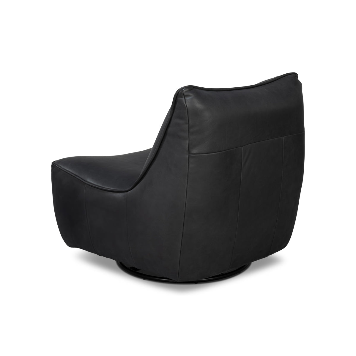Black leather swivel slipper chair back-right angle view.