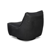 Black leather swivel slipper chair back-right angle view.