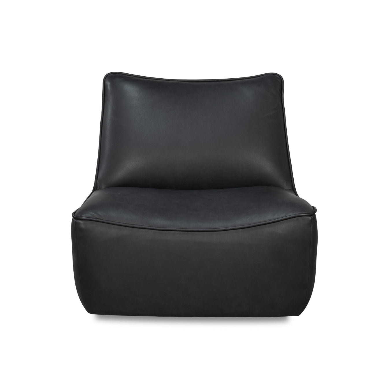 Black leather swivel slipper chair front view.