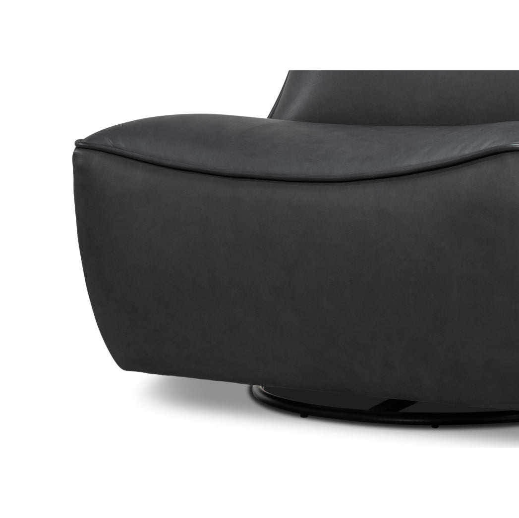 Base and front cushion of black swivel chair.