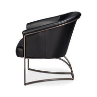 Black leather tub chair right side profile.
