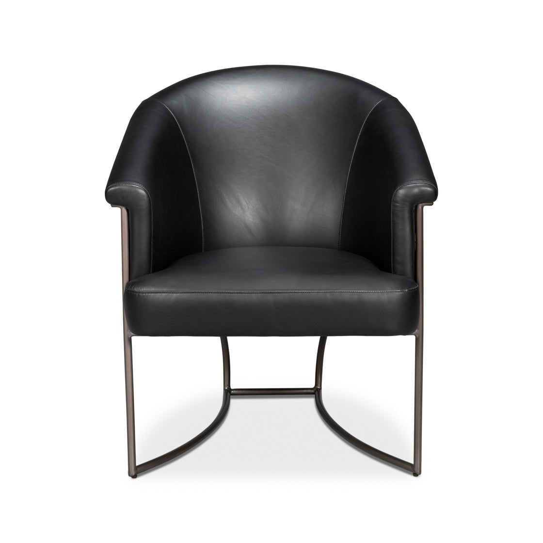 Black leather tub chair front view centered.