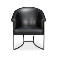 Black leather tub chair front view centered.