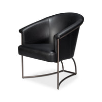 Black leather tub chair angled front view.