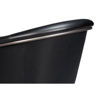 Black leather tub chair backrest detail.