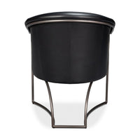 Black leather tub chair back view.