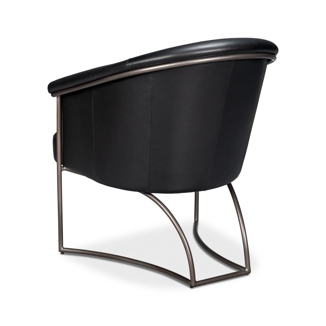 Black leather tub chair rear side view.