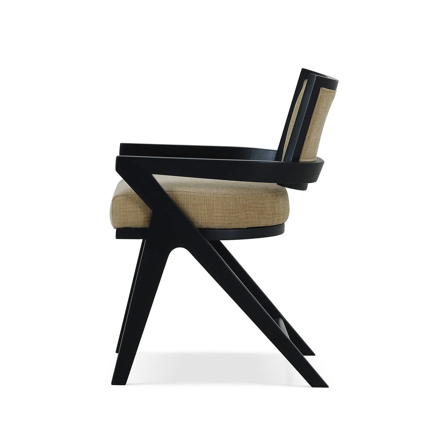 Side view of Black Mid-Century Dining Armchair.