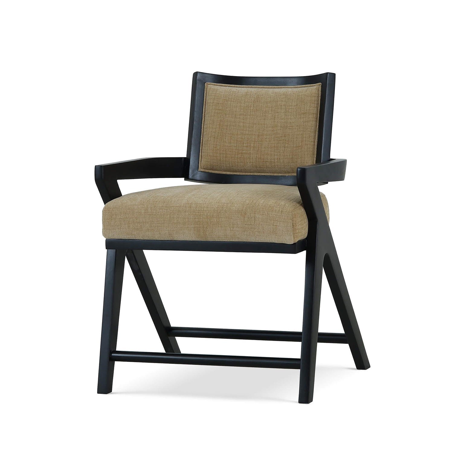 Black Mid-Century Dining Armchair, front view.