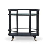 Black coastal bar cart, front view, open-frame design.