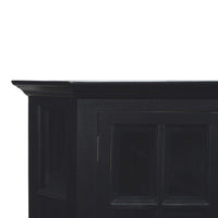 Black display cabinet, top corner detail.