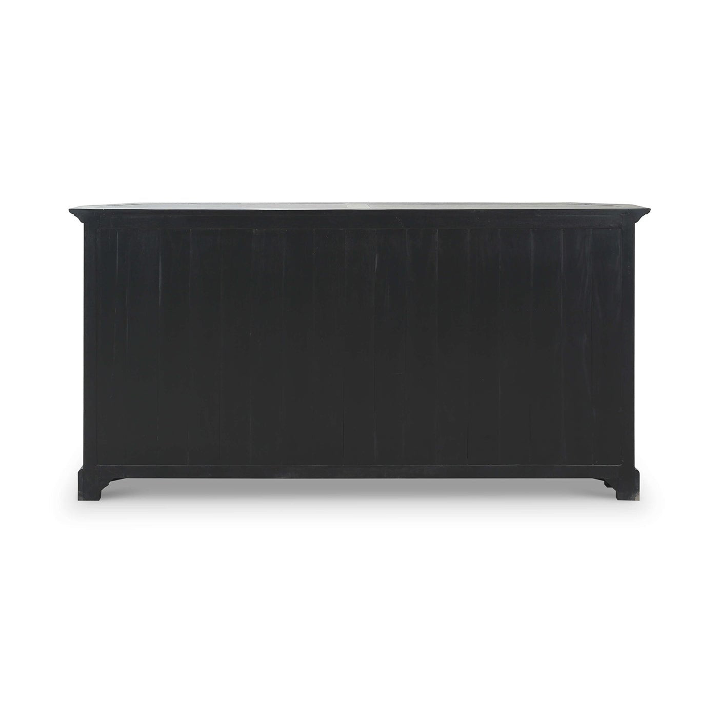 Black display cabinet, back view.