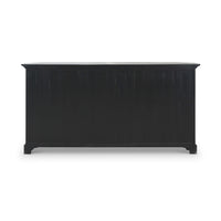 Black display cabinet, back view.
