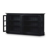 Black display cabinet, interior shelves shown.