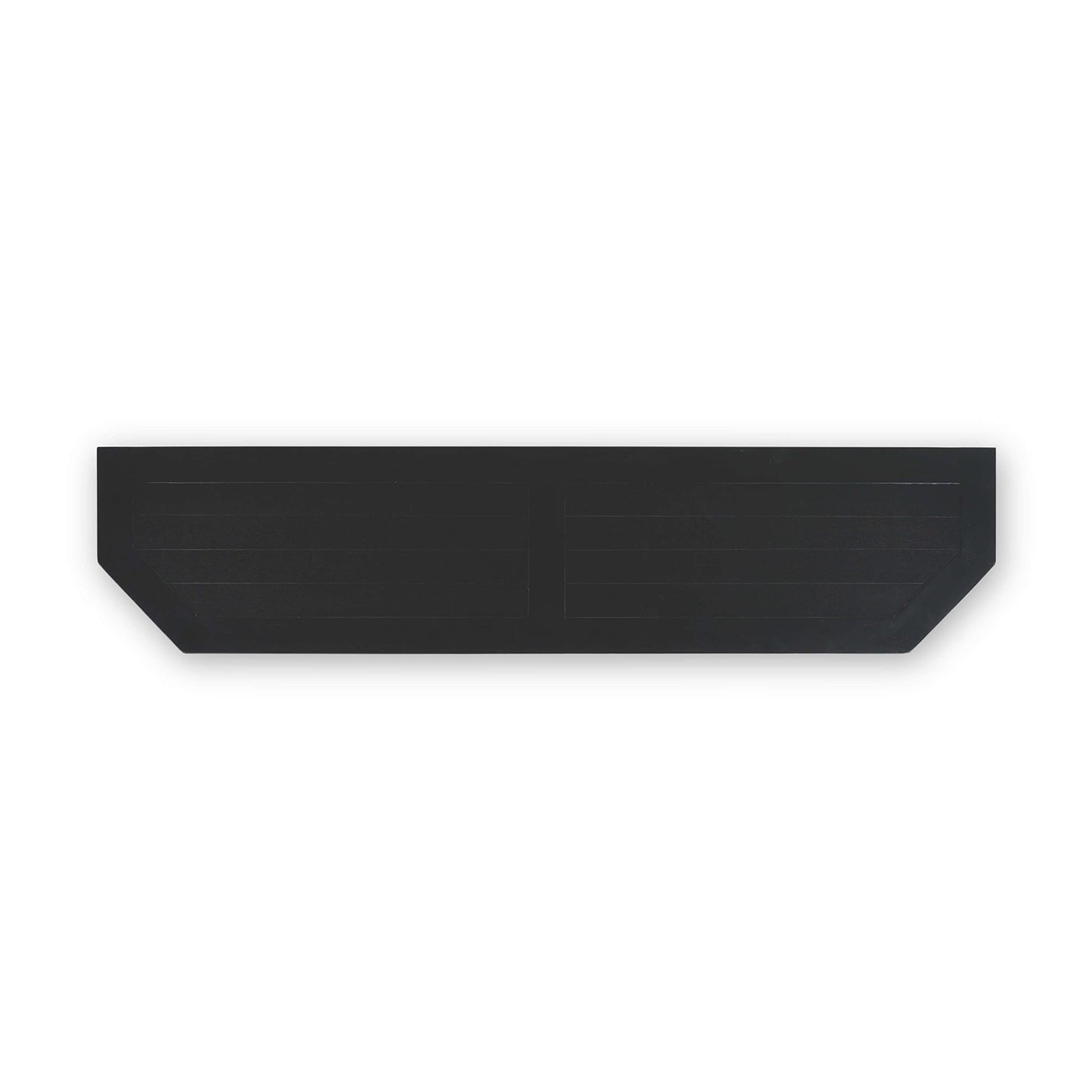 Black display cabinet, top view.