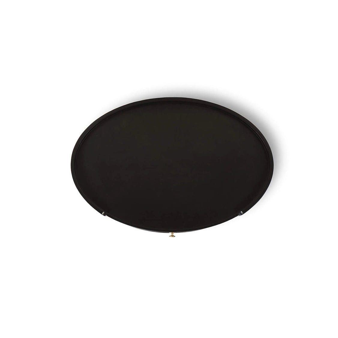 Top view of black oval side table.