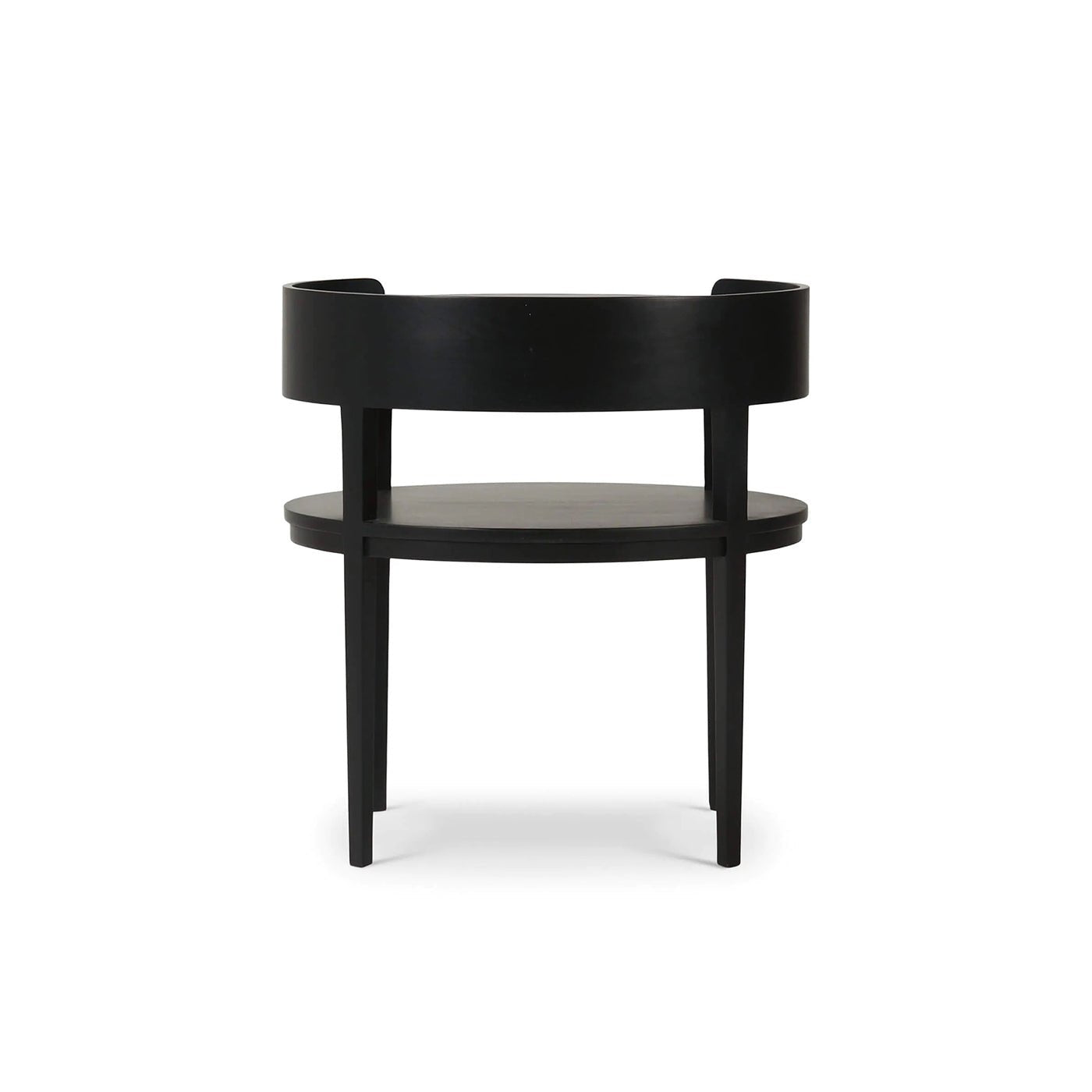 Black oval side table rear view.