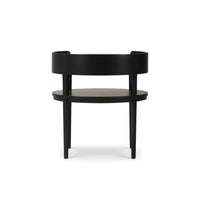 Black oval side table rear view.