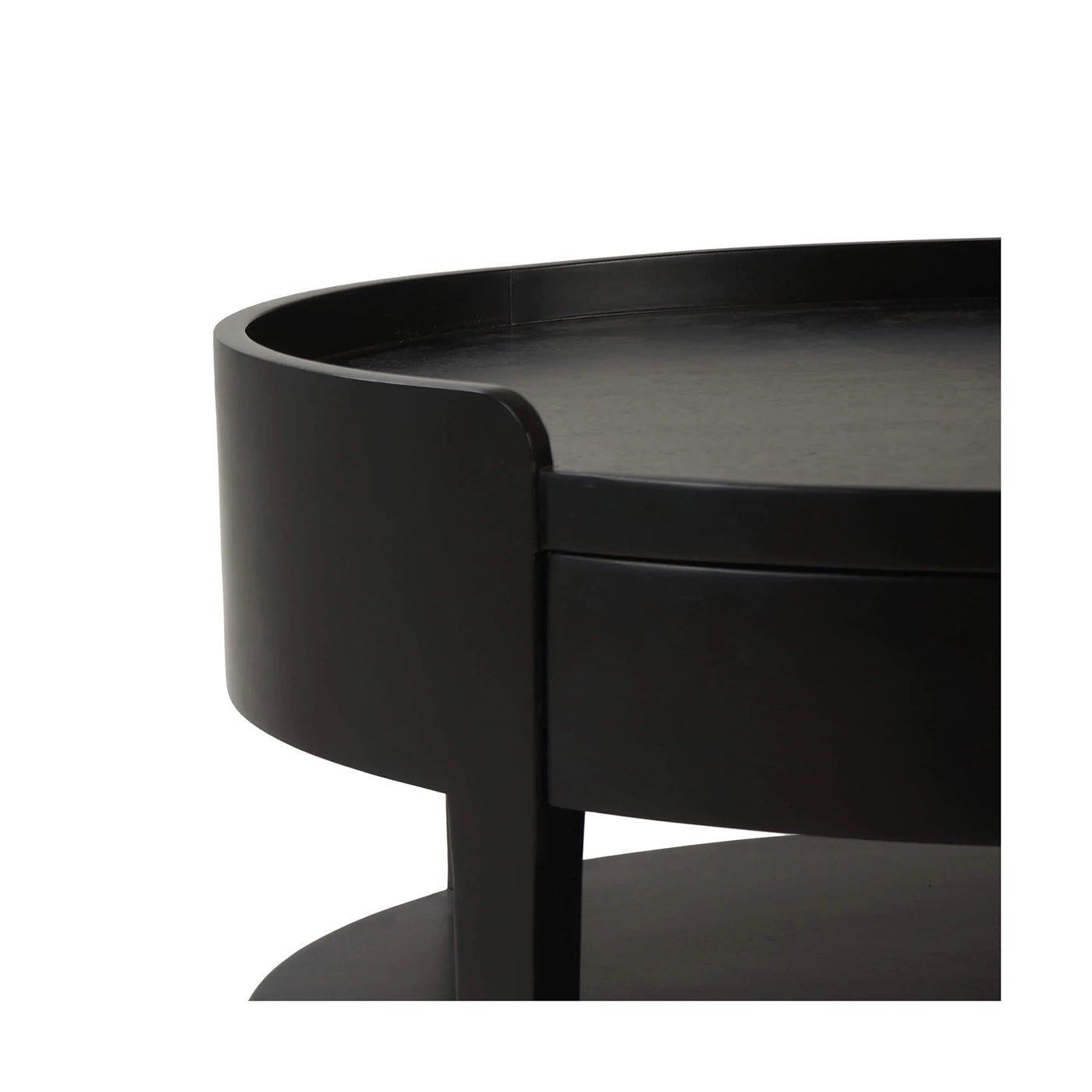 Close-up of top edge of oval side table.