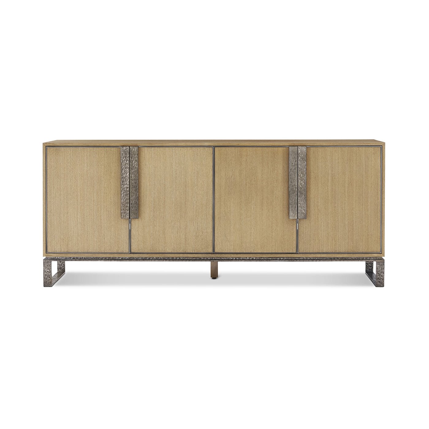 Front view of blonde wood industrial media cabinet.