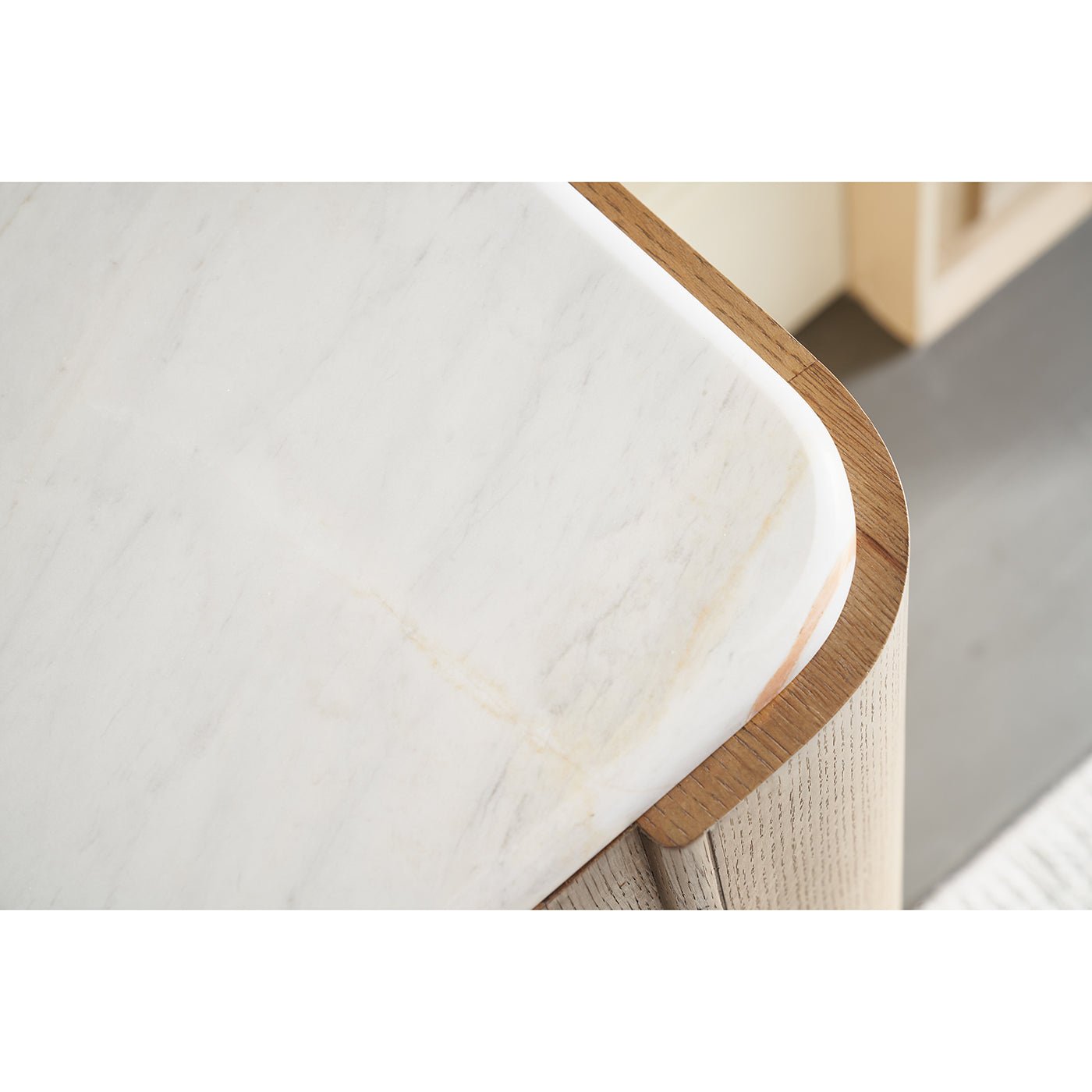 Corner of buffet showing marble top detail.