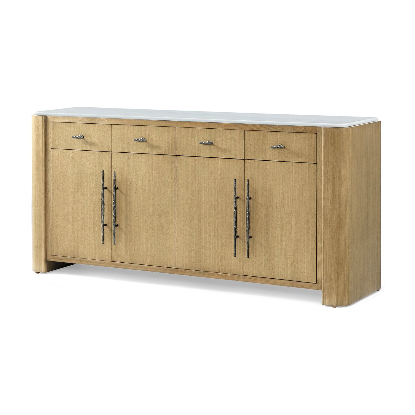 Side view of modern buffet sideboard with wood finish.