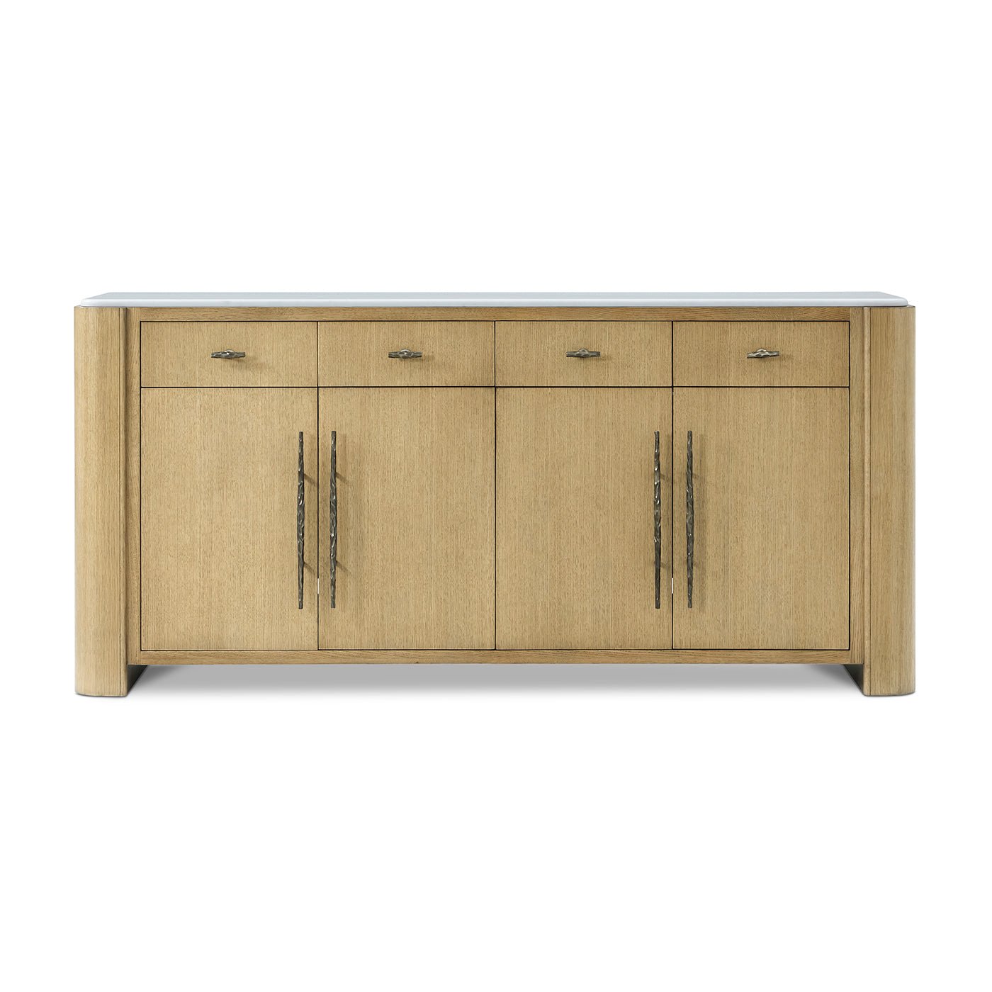 Front view of buffet sideboard highlighting wood details.
