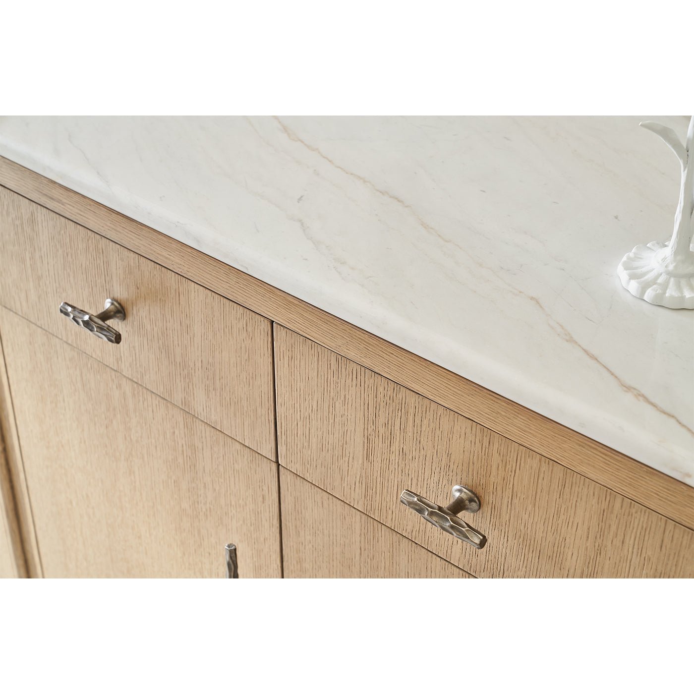 Top view of buffet sideboard showcasing marble texture.