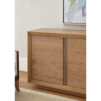 Media cabinet in elegant interior space with contemporary art.