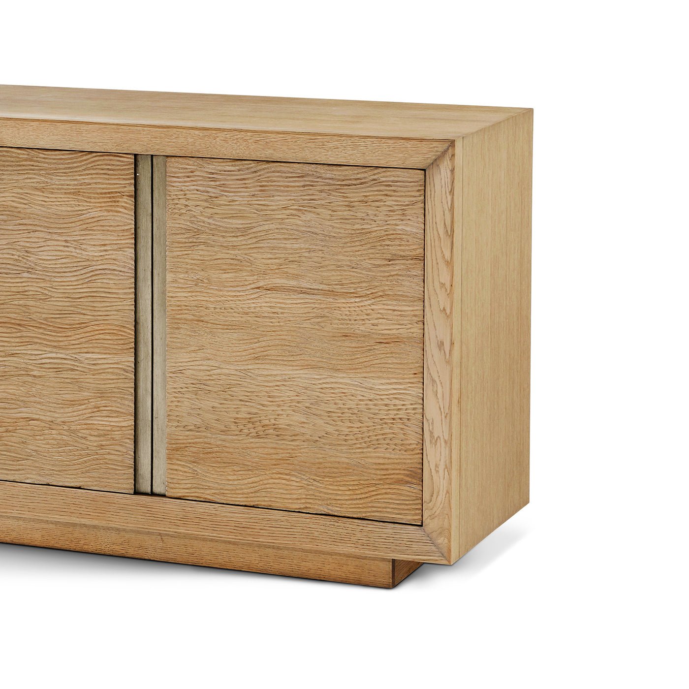 Close-up of cabinet corner showing wood texture details.