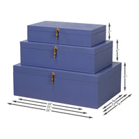 Blue Leather Nesting Boxes with Brass Tassels, Set of 3