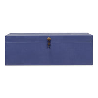 Blue Leather Nesting Boxes with Brass Tassels, Set of 3