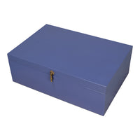 Blue Leather Nesting Boxes with Brass Tassels, Set of 3