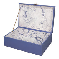 Blue Leather Nesting Boxes with Brass Tassels, Set of 3