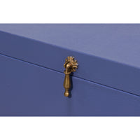 Blue Leather Nesting Boxes with Brass Tassels, Set of 3